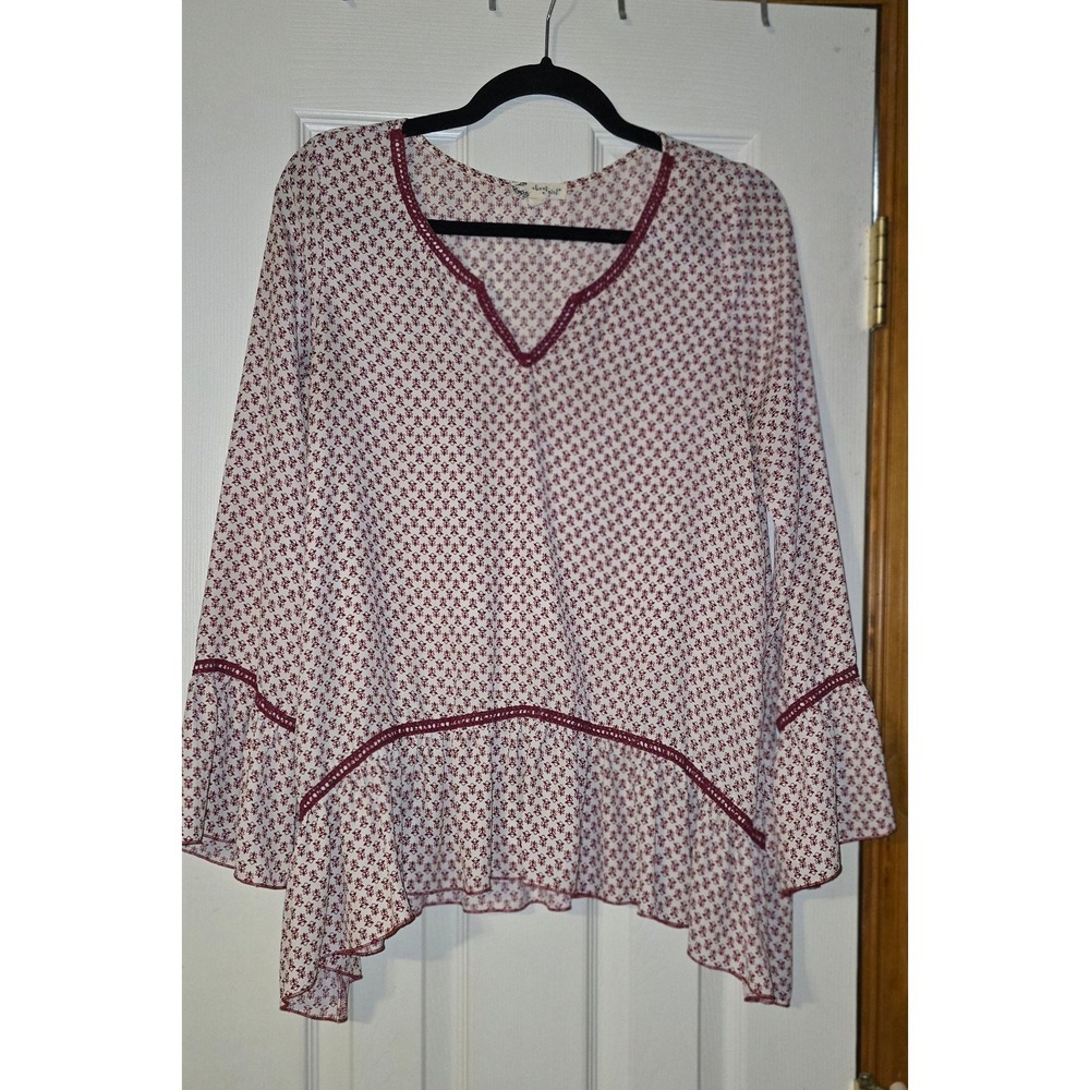 Women's Size L Bell Sleeve Blouse Cottagecore Boho Hippie Peasant Shirt